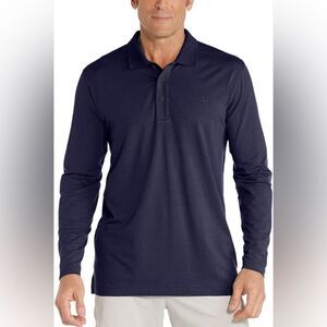 Coolibar Navy Blue Nautical Long Sleeved Polo Sun Protection UPF 50 Shirt M